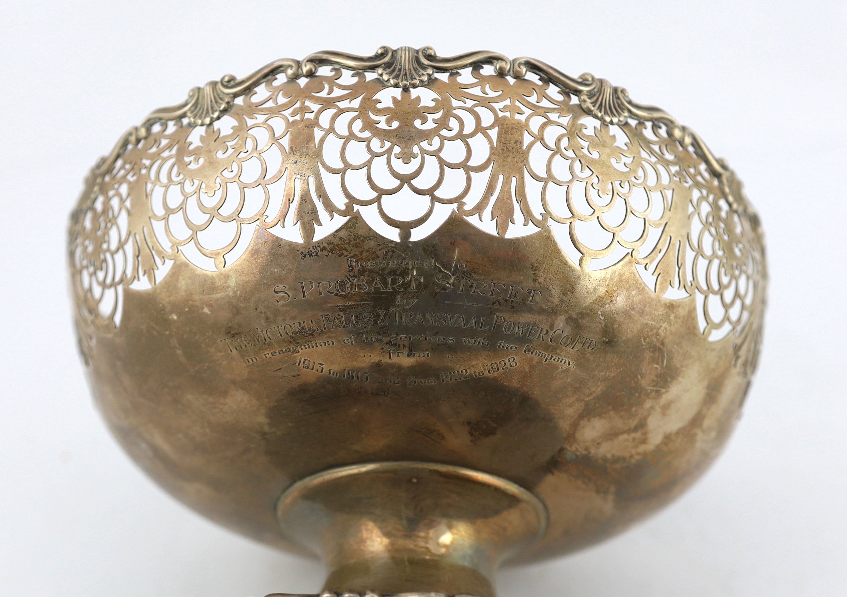 A George V pierced silver circular pedestal bowl by Mappin & Webb